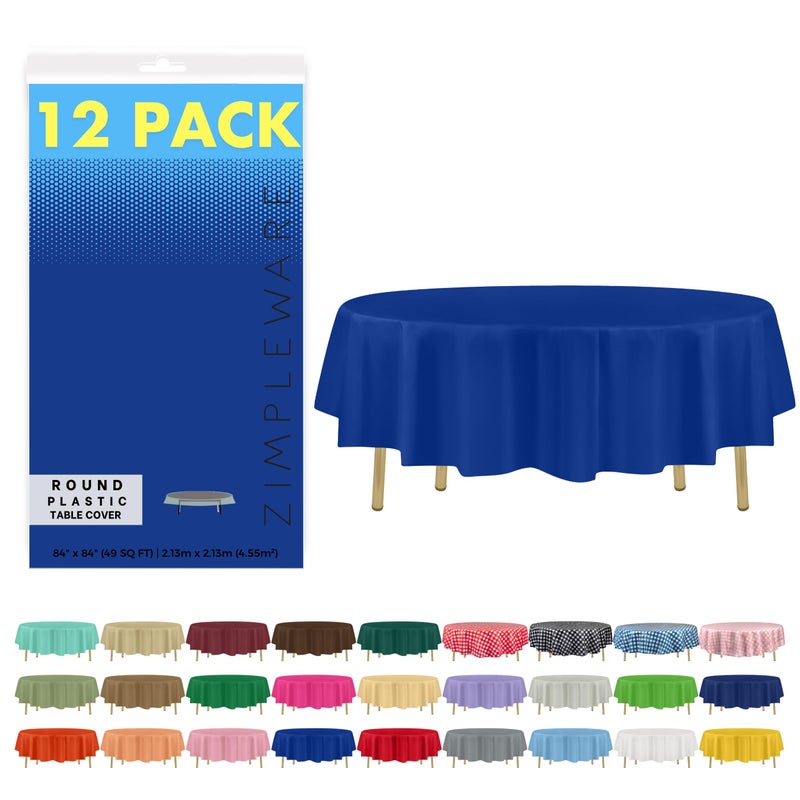 ZIMPLEWARE Premium Blue Plastic Table Cloth Disposable (12 Pack) Round Tablecloth (84in) Party Table Cloths Disposable, Perfect Table Cloth Round Cover for Any Table Up to 6 Feet - Image 1